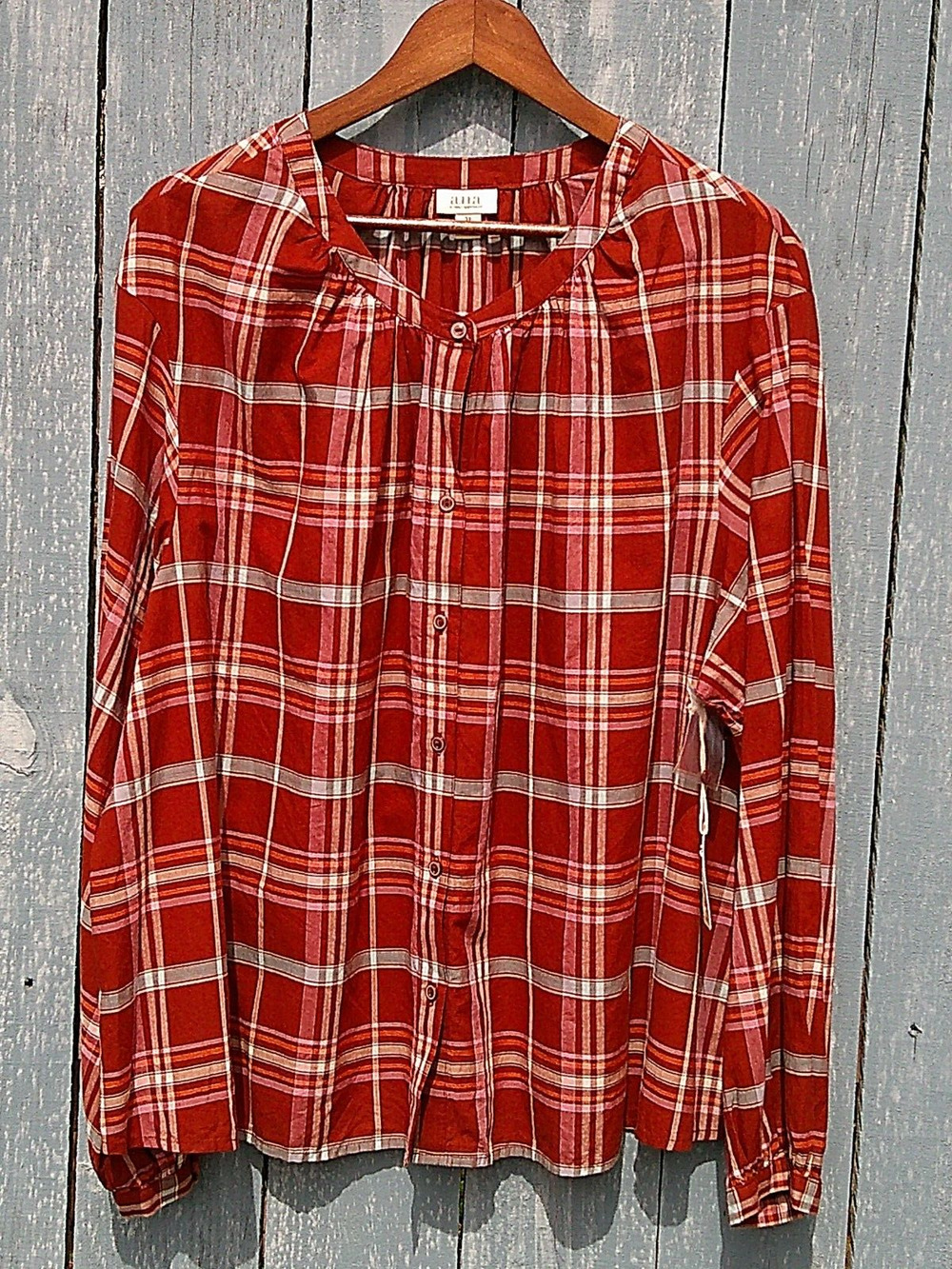 NWT | A.N.A. | Women's Long Sleeve Brown Blouse Plaid WMN 2X -RTL $44